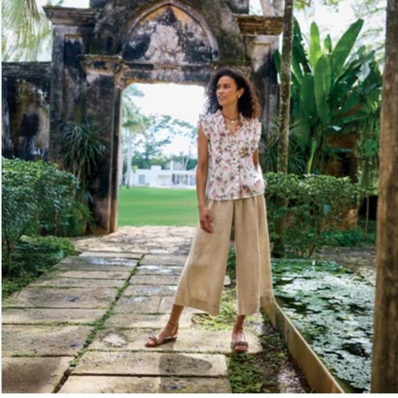 NWT Sundance Linen Wide Legged Cropped Pants Flax Size 14 - Picture 1 of 5